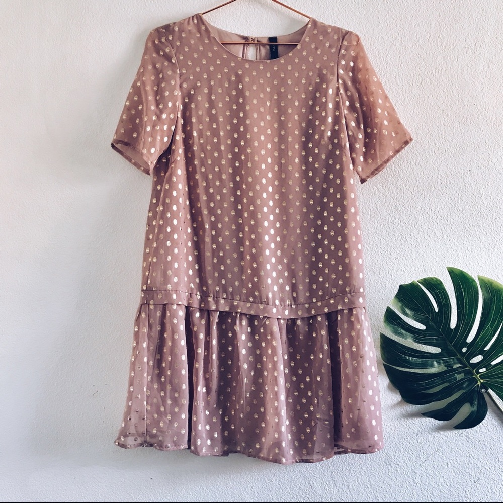 NWOT❤️ Y.A.S pink dress with gold polka dots